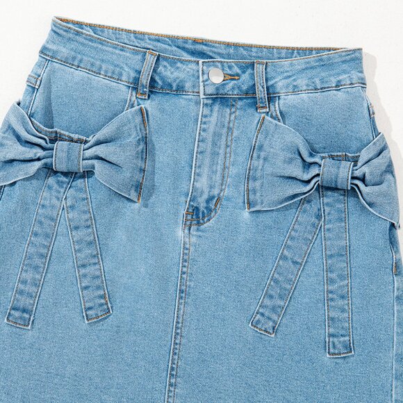 ๐ Dusk Blue Acid Wash Denim Skirt with Bowknot โ High-Waist & Head-Turning! - Picture 7 of 7